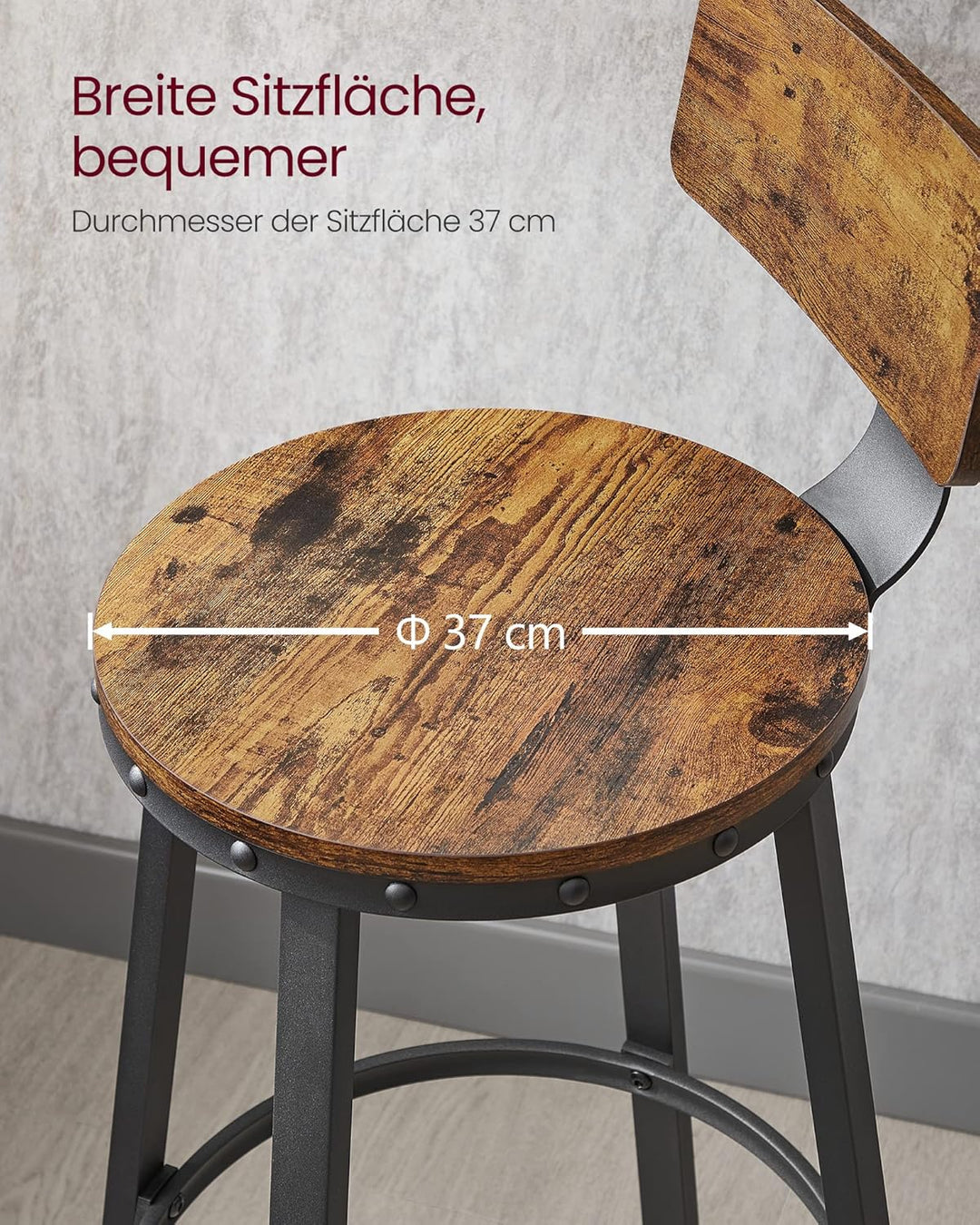 VASAGLE Barhocker, 2er Set, Barstühle, Küchenstühle mit Metallgestell, Sitzhöhe 62,5 cm, einfache Mo