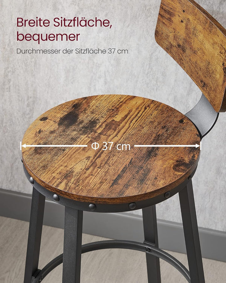 VASAGLE Barhocker, 2er Set, Barstühle, Küchenstühle mit Metallgestell, Sitzhöhe 62,5 cm, einfache Mo