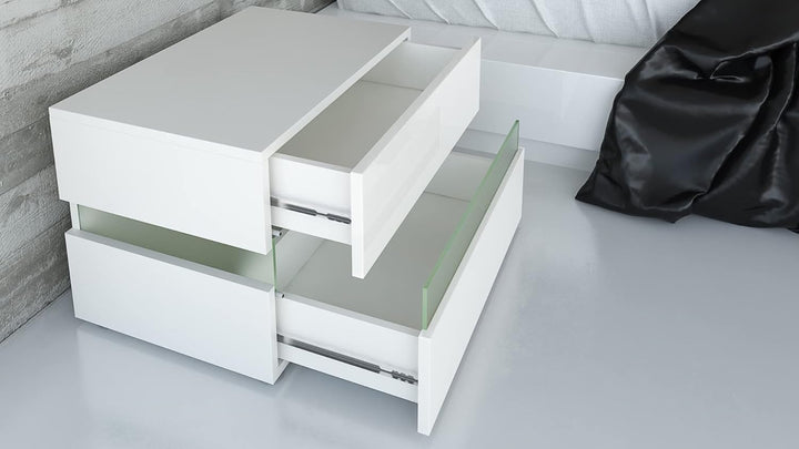 Vladon Nachttisch Flow, Nachttischschrank mit Schublade, Weiss Hochglanz/Weiss Hochglanz (60 x 45 x