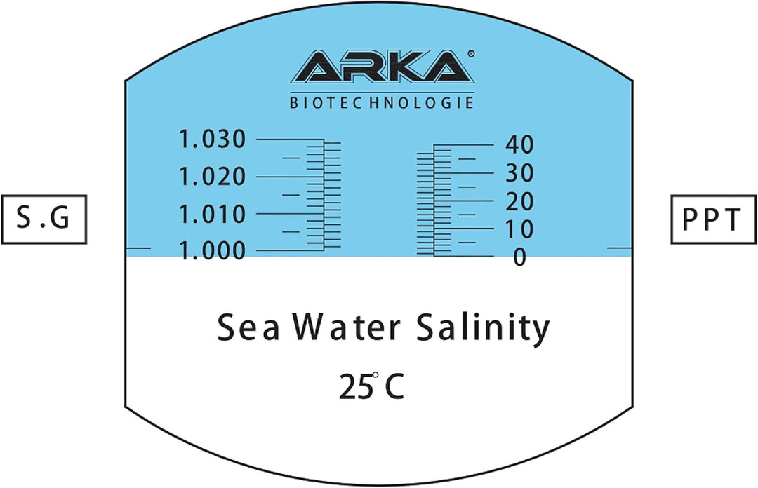 ARKA - Refraktometer | Salinität/Salzgehalt & Dichte Messgerät für Wasser | Inkl. LED-Licht | Mit Te