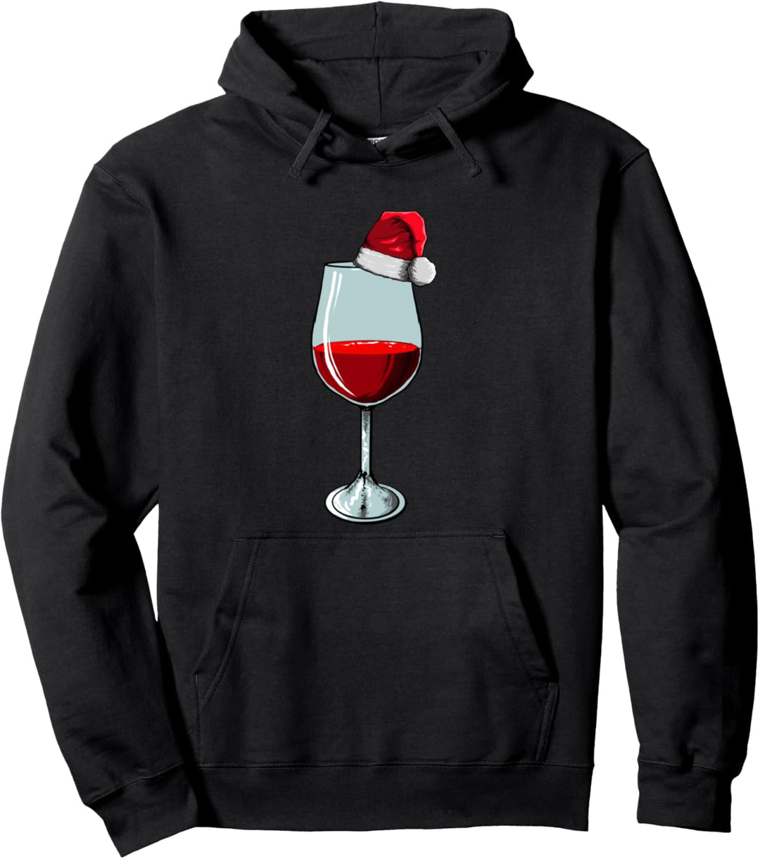 Santa Wine Glass Christmas Wine Glass Funny Wine Drinkers Pullover Hoodie