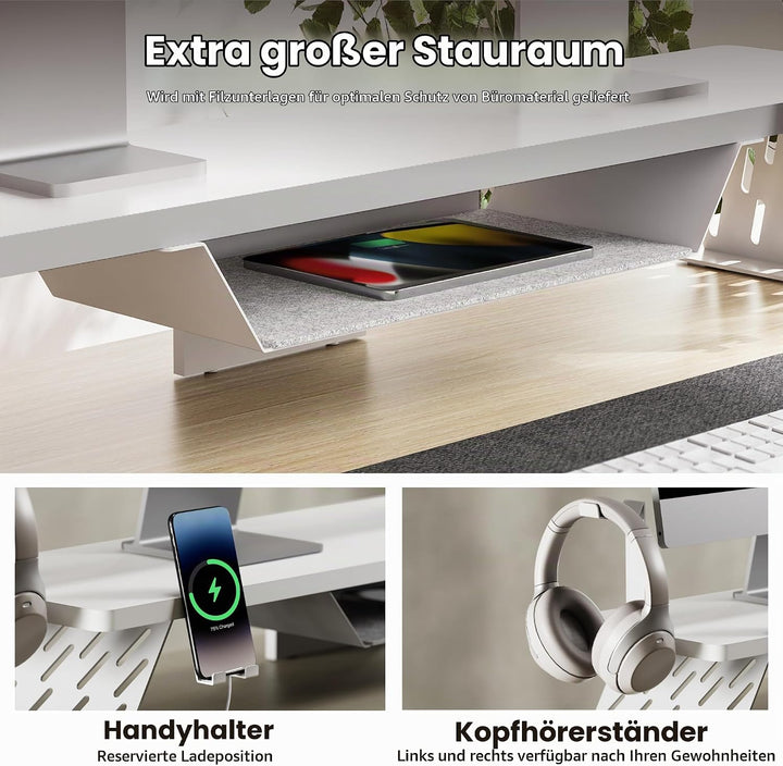 Fenge Dual Monitorständer mit Telefon Halter/Headset Halterung, 2 Etagen Gross Bildschirmständer für