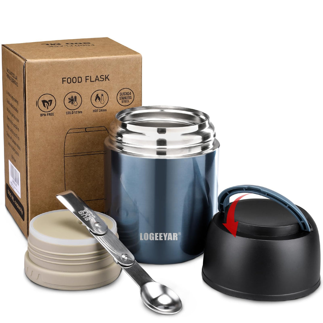 Itslife Thermobehälter für Essen 500ml Thermobehälter Edelstahl Warmhaltebehälter mit faltbaren Löff