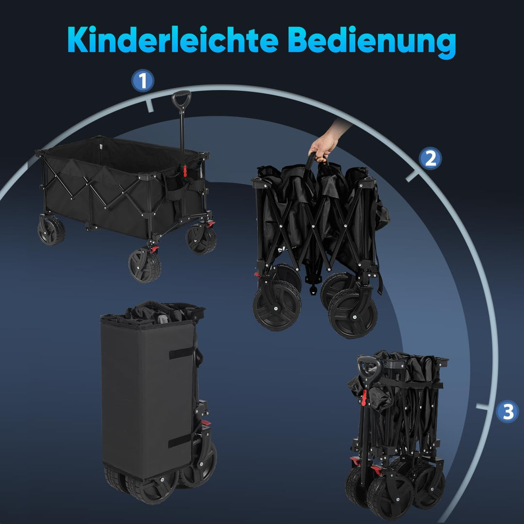 Sekey XXL Plus Bollerwagen Faltbar mit Bremsen 200L 200KG Belastbar, Extra Breite Reifen All Terrain