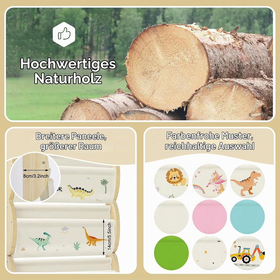 Bücherregal Kinder Wand Kinderbücherregal Montessori mit 4 Ablagen &amp; 3 Taschen Kinderregal Wandregal