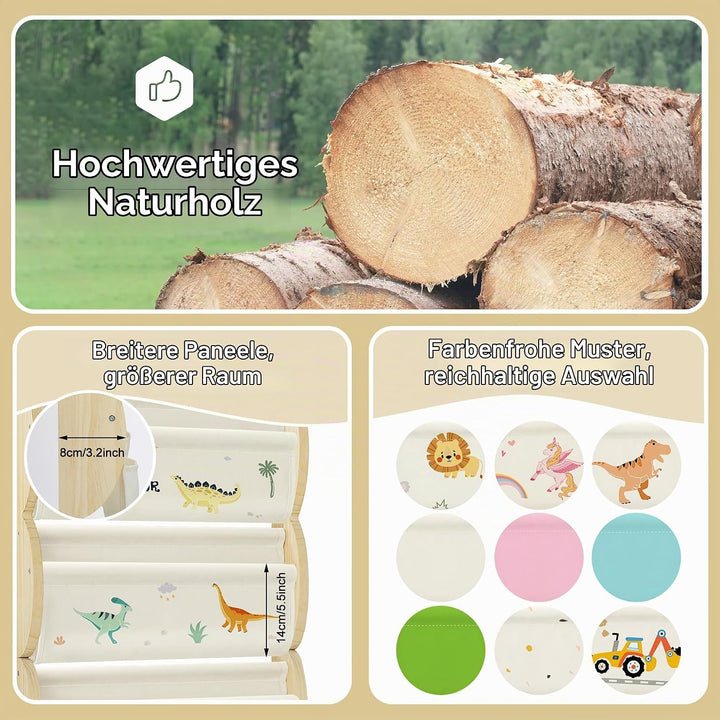 Bücherregal Kinder Wand Kinderbücherregal Montessori mit 4 Ablagen &amp; 3 Taschen Kinderregal Wandregal