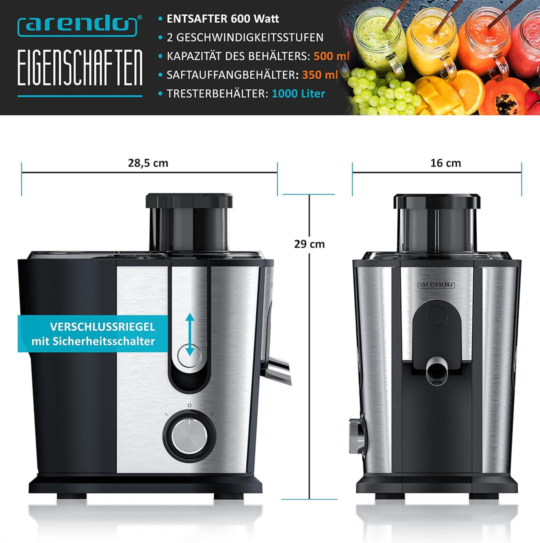 Arendo - Entsafter für Obst und Gemüse in Edelstahl - Zentrifugaler Entsafter Juicer - elektrisch -
