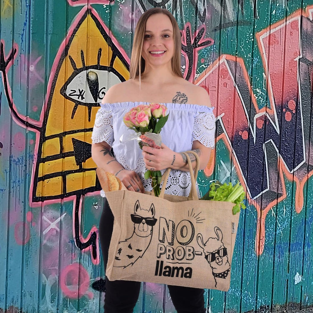 Domelo Einkaufskörbe. Bedruckte Einkaufstasche. Jute Tasche gross. Korbtasche, wasserabweisenden Str