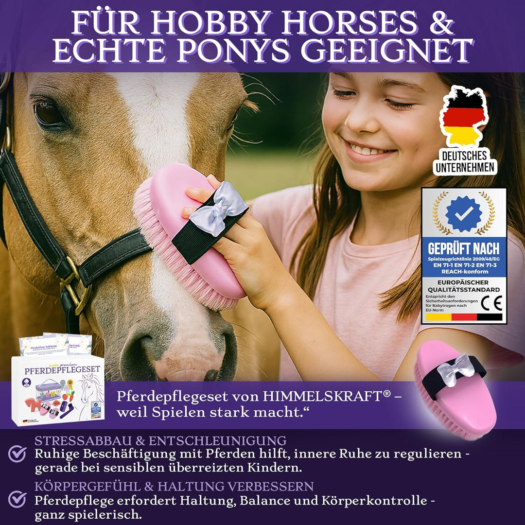 Hobby Horse Zubehör – Echtes Pferdepflegeset & Putztasche für Kinder – Mit Bürsten, Hufkratzer, Schl