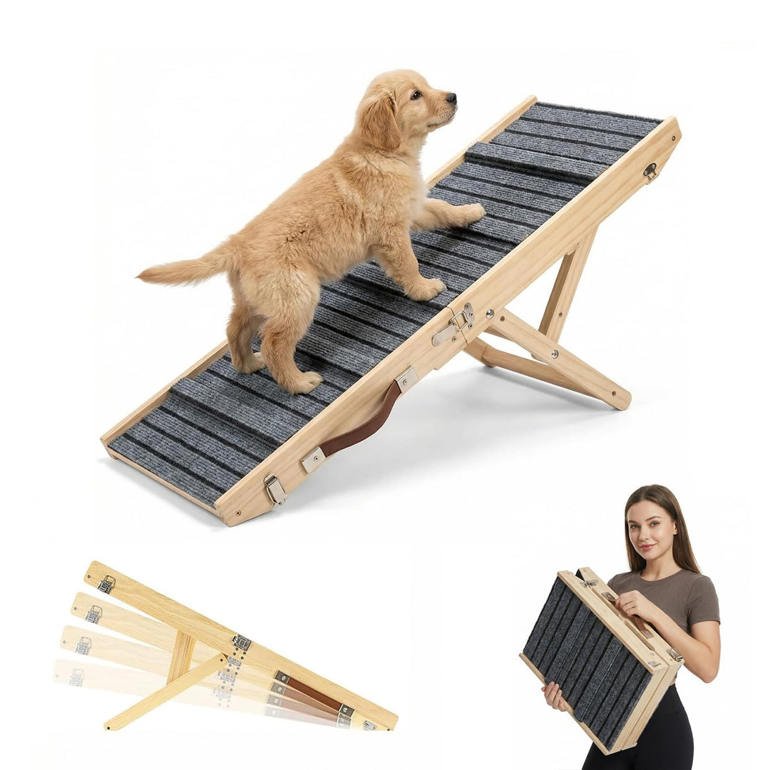 Hunderampe aus Holz, Hundetreppe Hunderampe Klappbar für Sofa, Bett oder Auto, 4-stufig höhenverstel