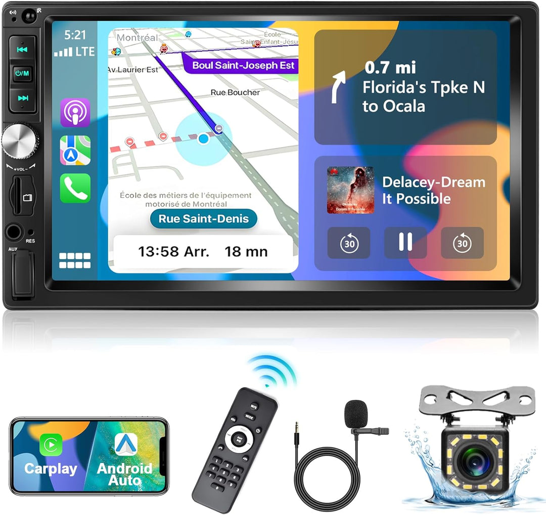 Podofo Autoradio 2 Din mit Apple CarPlay, Android Auto und Bluetooth, 7 Zoll Auto Stereo Radio mit H