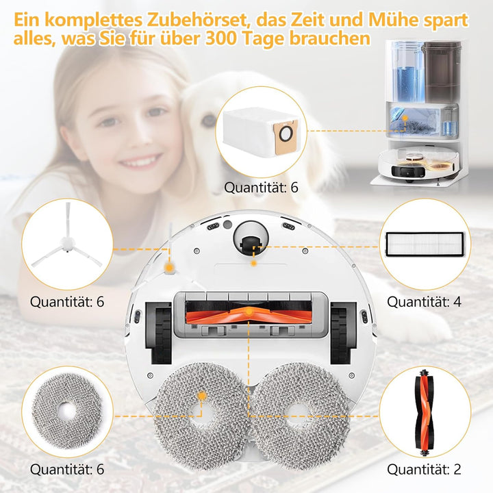 25 Stück Zubehör für Xiaomi X20 Plus / X10 Plus Saugroboter, Ersatzteile für Xiaomi X20, 6 Staubbeut