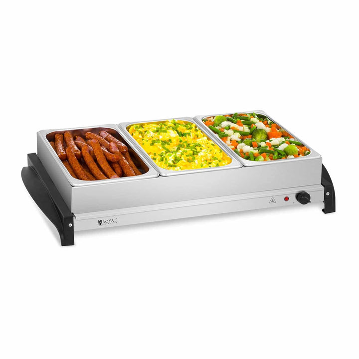 Royal Catering RCHP-400/3 Edelstahl Buffetwärmer Speisenwärmer elektrisch 3 x 2 L 400 W Acrylglasdec