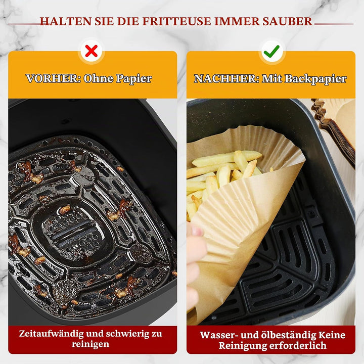 150 Pcs Backpapier Für Heissluftfritteuse, 14×22 Cm Rechteckig Für 4-6.5L Körbe, Bpa-Freie, Ölfest U