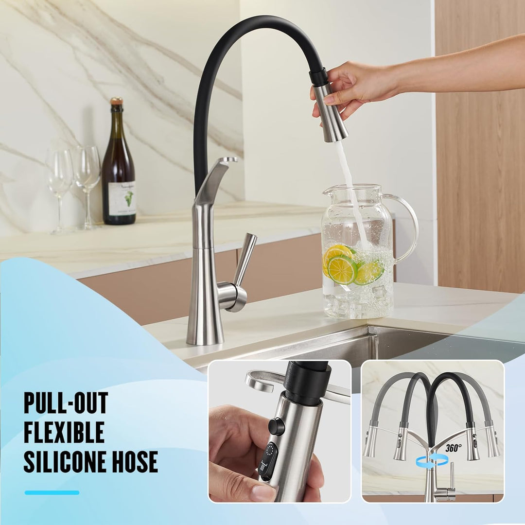 CREA Wasserhahn Küche mit 2 Funktionen Brause, Küchenarmatur mit Ausziehbarer Brause, 360° Drehbare