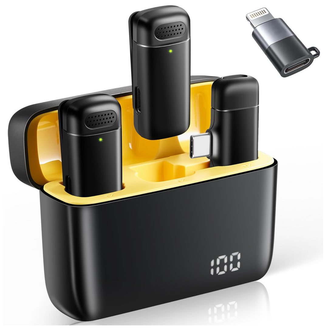 2st. Lavalier Mikrofon Wireless für iPhone iPad Android mit 400mAh Ladekoffer, Plug&Play Handy Mikro
