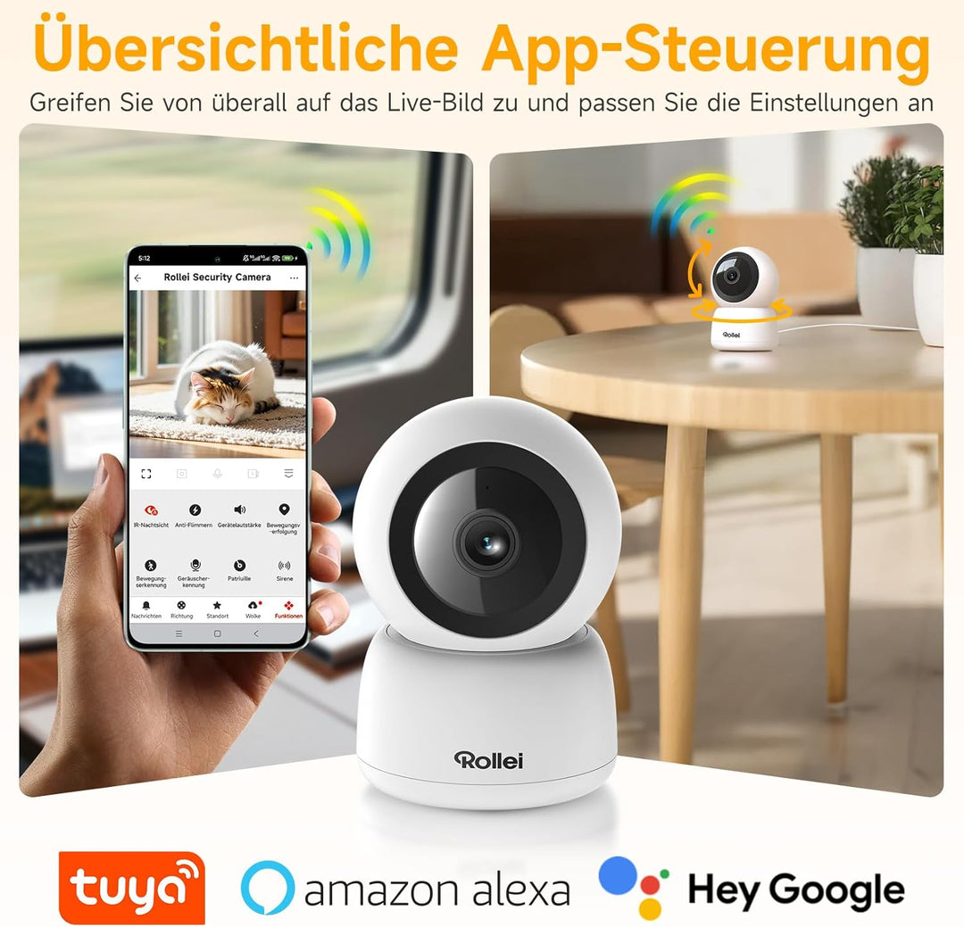 Rollei Indoor Security Cam IPC-88 - Full-HD 1080p, Bewegungsverfolgung & Nachtsicht, App- & Sprachst