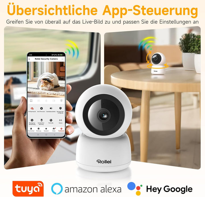 Rollei Indoor Security Cam IPC-88 - Full-HD 1080p, Bewegungsverfolgung & Nachtsicht, App- & Sprachst