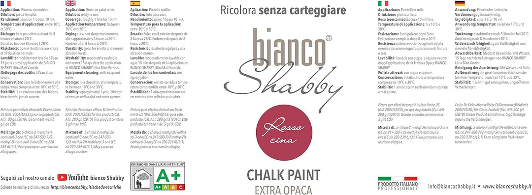 bianco Shabby® Rosso Cina Kreidefarbe Wasserbasis für Alle Oberflächen einfach zu verarbeiten ohne s