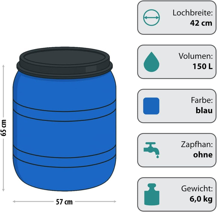 Sterk Plast B150F Fass Durchmesser 55 cm, Fassungsvermögen 150 Liter, Blau