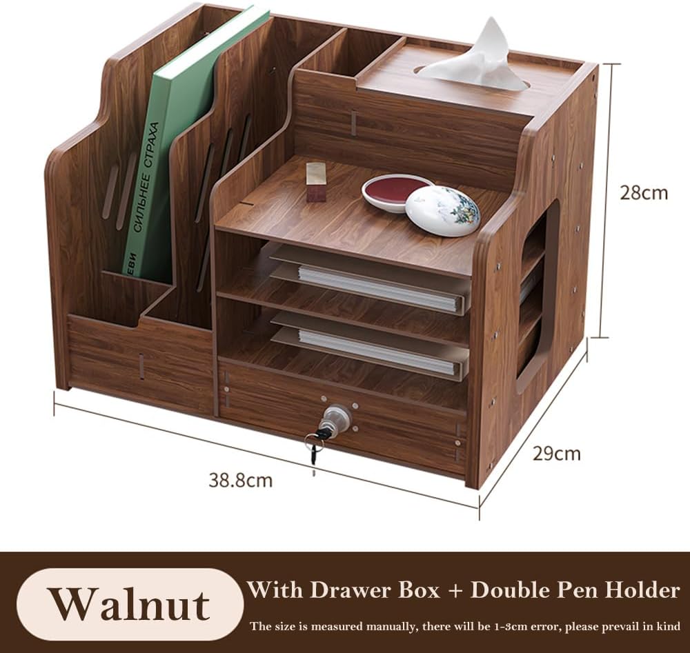 Hggzeg Schreibtisch-Organizer aus Holz,grosse Kapazität,Schreibtisch-Organizer,Aktenregal,A4-Papier-
