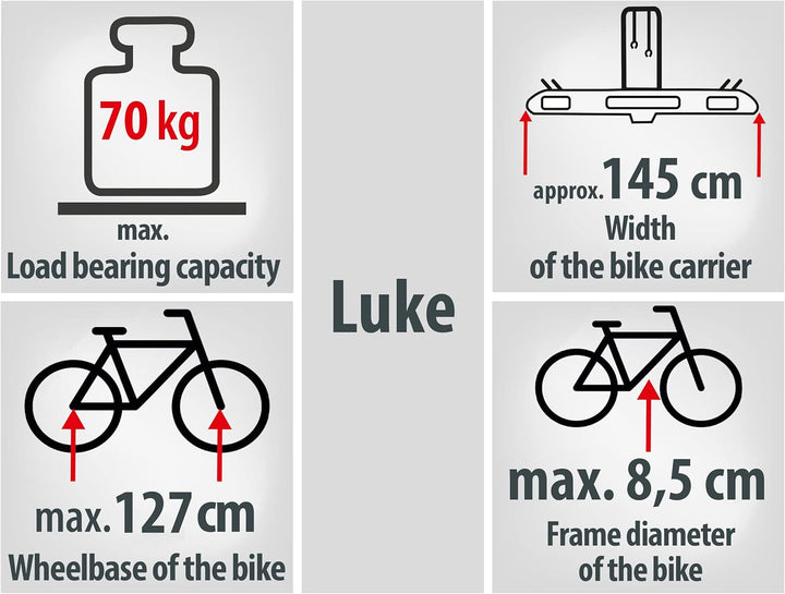 EUFAB 11514 Fahrradträger LUKE, E-Bike geeignet, Diebstahlschutz, für 4 Fahrräder, für Anhängerkuppl