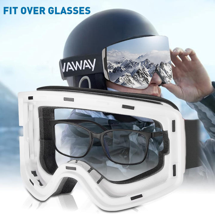 AVAWAY Skibrille Snowboard Brille für Brillenträger Herren Damen Erwachsene Magnet-Wechselsystem OTG