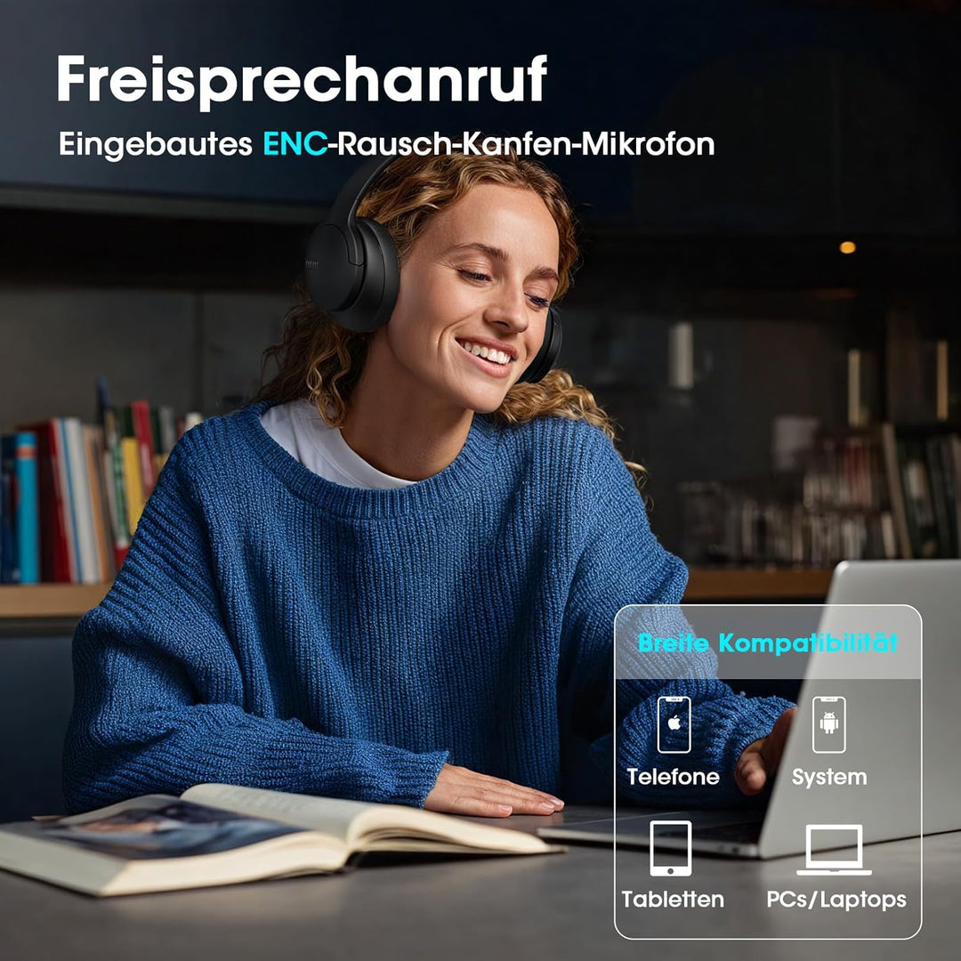 DOQAUS Bluetooth Kopfhörer Over Ear, 90 Stunden Spielzeit Kopfhörer Kabellos Bluetooth mit App-Steue