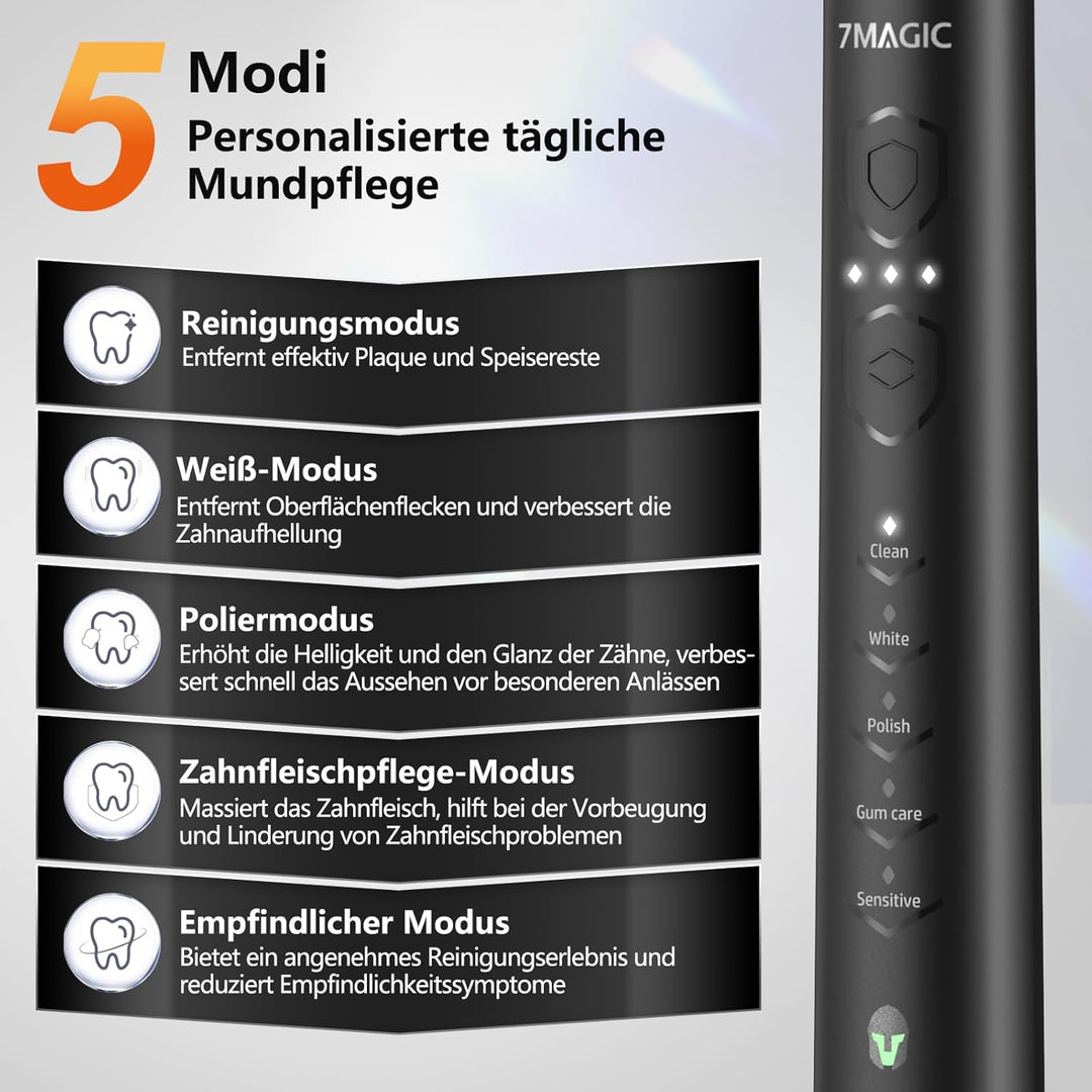 Elektrische Zahnbürste, Schallzahnbürste, Leise Zahnbürste Elektrisch Mit 3 Intensitäten 5 Modi, 400