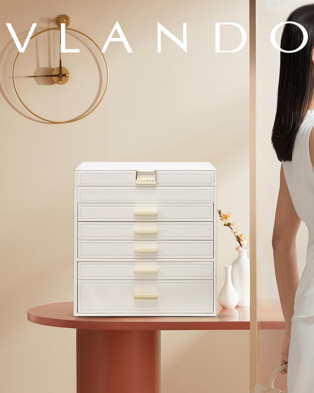 Vlando Modern Schmuckkasten Gross, Schmuckkästchen mit 6 Ebenen, Geräumige Schmuckschatulle Damen, f