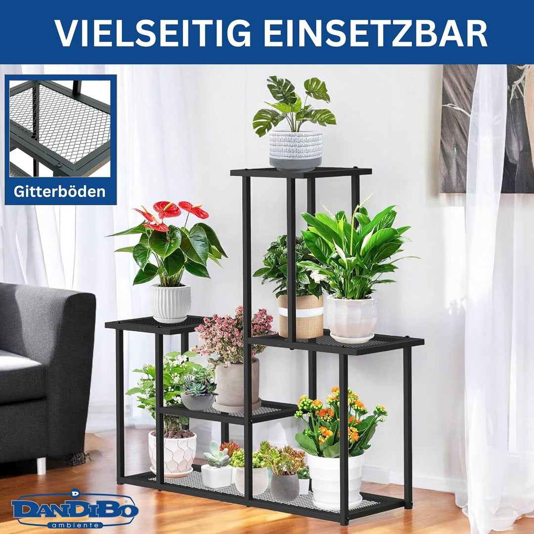 DanDiBo Blumentreppe Indoor Metall Schwarz 4 Ebenen 96579 Blumenständer Modern Pflanzentreppe Design