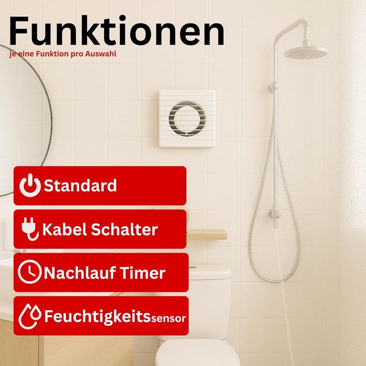 MKK Badlüfter 100mm Wandmontage Leise Lüfter Wohnraumlüfter Weiss (Nachlauf Timer), Nachlauf Timer