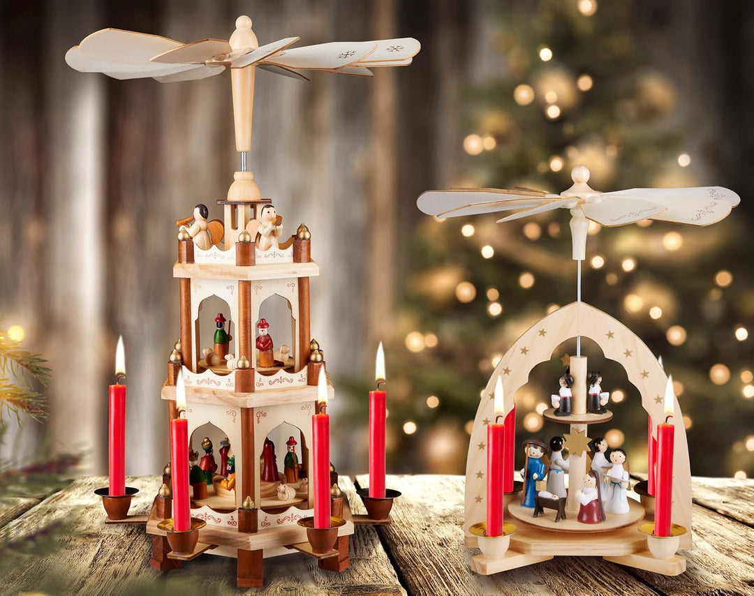 Brubaker Weihnachtspyramide Holzpyramide - Natur - 3 Etagen - 45 cm Höhe - handbemalte Figuren Natur
