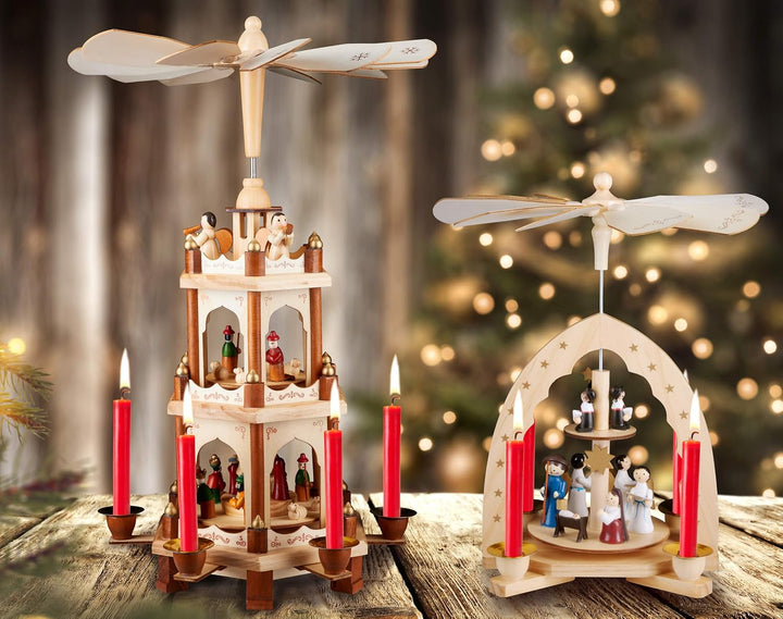 Brubaker Weihnachtspyramide Holzpyramide - Natur - 3 Etagen - 45 cm Höhe - handbemalte Figuren Natur