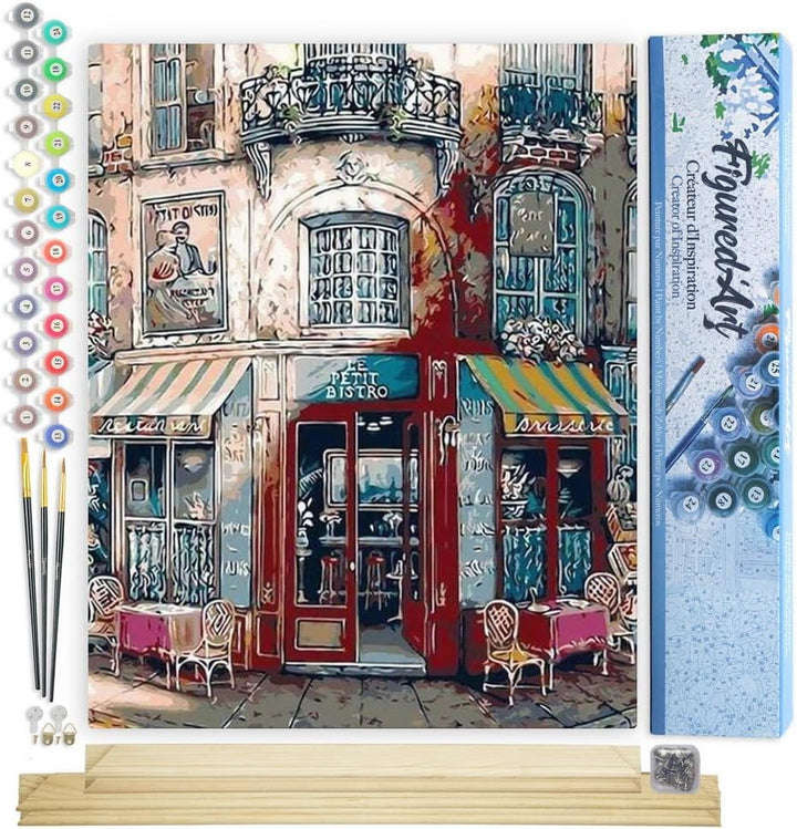 Figured'Art Malen Nach Zahlen Erwachsene Mit Rahmen Das kleine Bistro - Paint by Numbers Basteln DIY