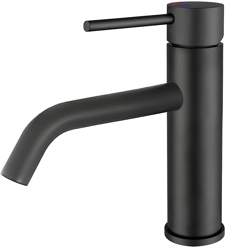 VALAZ Wasserhahn Bad Schwarz Matt | Einhebelmischer Waschbecken, Kaltwasseröffnung, Warm und Kaltwas