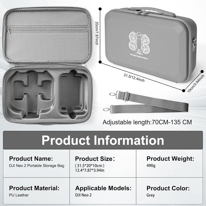 Tasche für DJI Neo 2 Case, Tragbar PU Case für DJI Neo 2 Fly More Combo Zubehör, Neo 2 Tasche, Reise