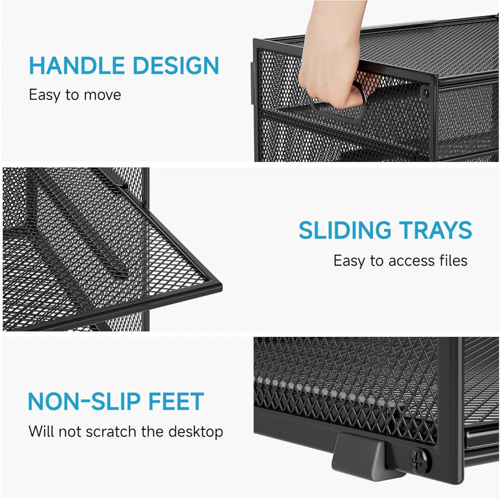 Marbrasse Schreibtisch Organizer,4-Stufiges Metall Netz-Briefablage mit Griff,Zeitungsordner,Papier