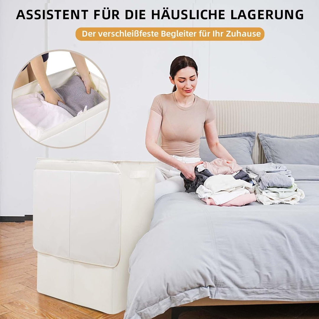 Wäschekorb mit Deckel 135L, Grosse Wäschesammler 2 Fächer mit Griffen, Beige | Wäschesortierer und H
