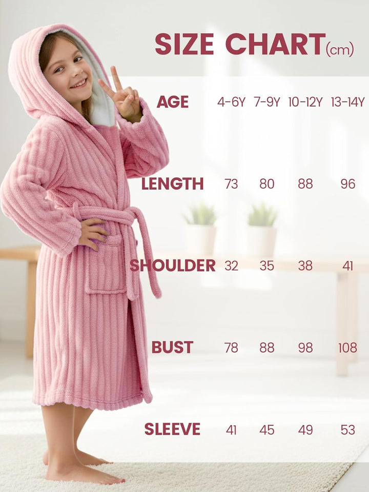JiAmy Mädchen Plüsch-Fleece Kapuzen-Bademantel für Bad und Zuhause, 4–14 | Weich und warm für die Na