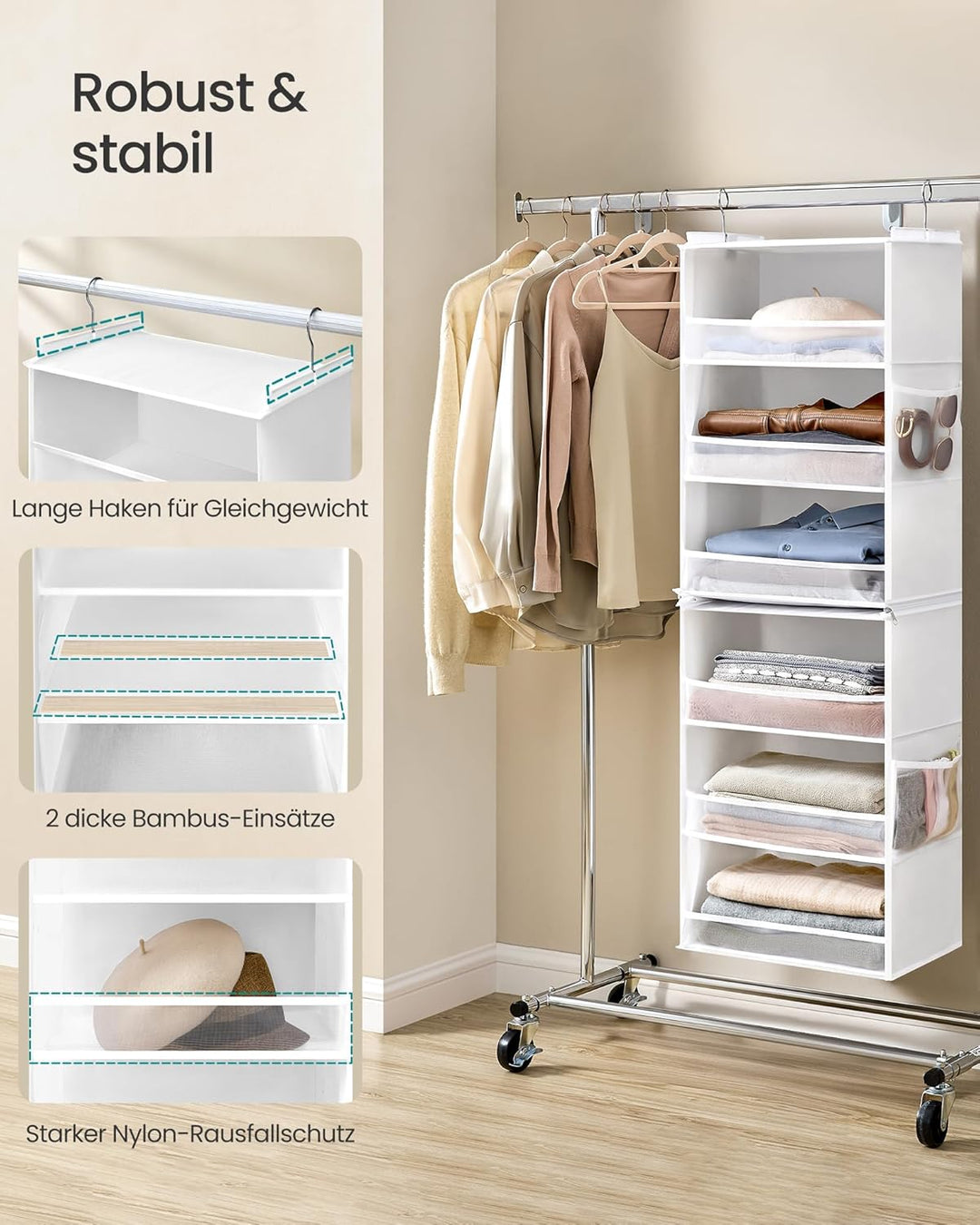 SONGMICS Hängeorganizer, Schrank-Organizer, Hängeregal aufteilbar, Hängeaufbewahrung, faltbar und pl