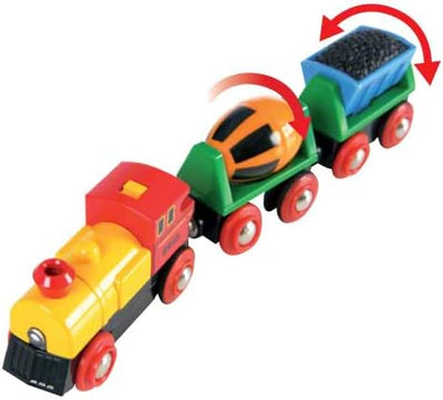 BRIO World 33319 Zug mit Batterielok - Mit beweglichem Kohlewaggon und rotierendem Zementmischer - G