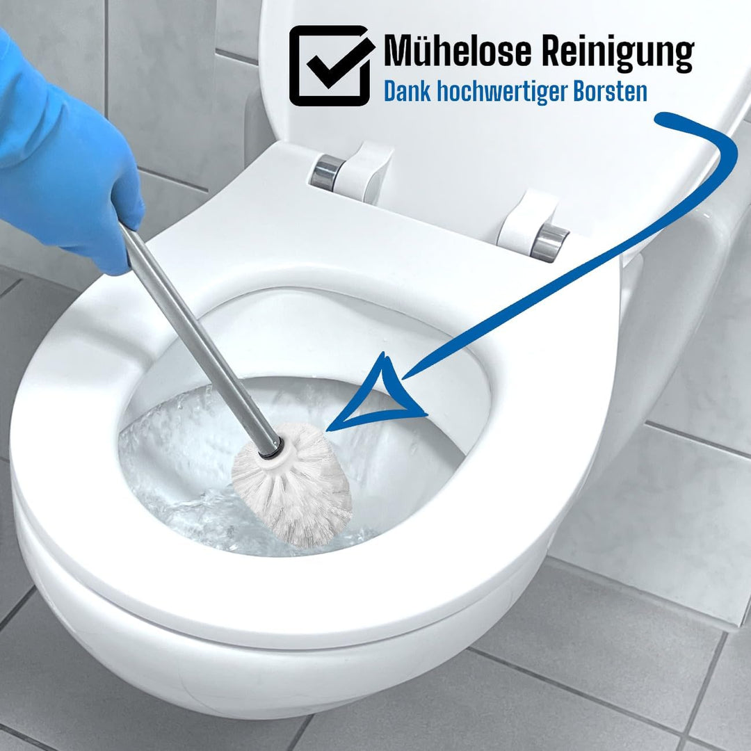 Daloual - 3 x Ersatz WC-Bürstenkopf Weiss Ø ca. 6,5 cm + 1 x Edelstahl-Griff 26,5 cm - Toiletten-Bür
