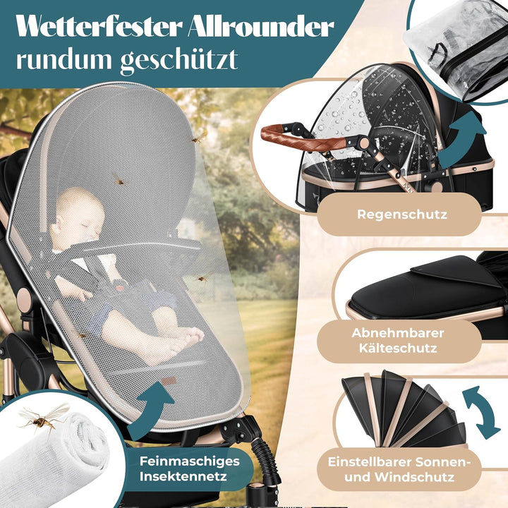 KESSER® Loops 4 in 1 Kinderwagen Kombikinderwagen Komplett-Set inkl. Babywanne & Buggy Sportsitz & A