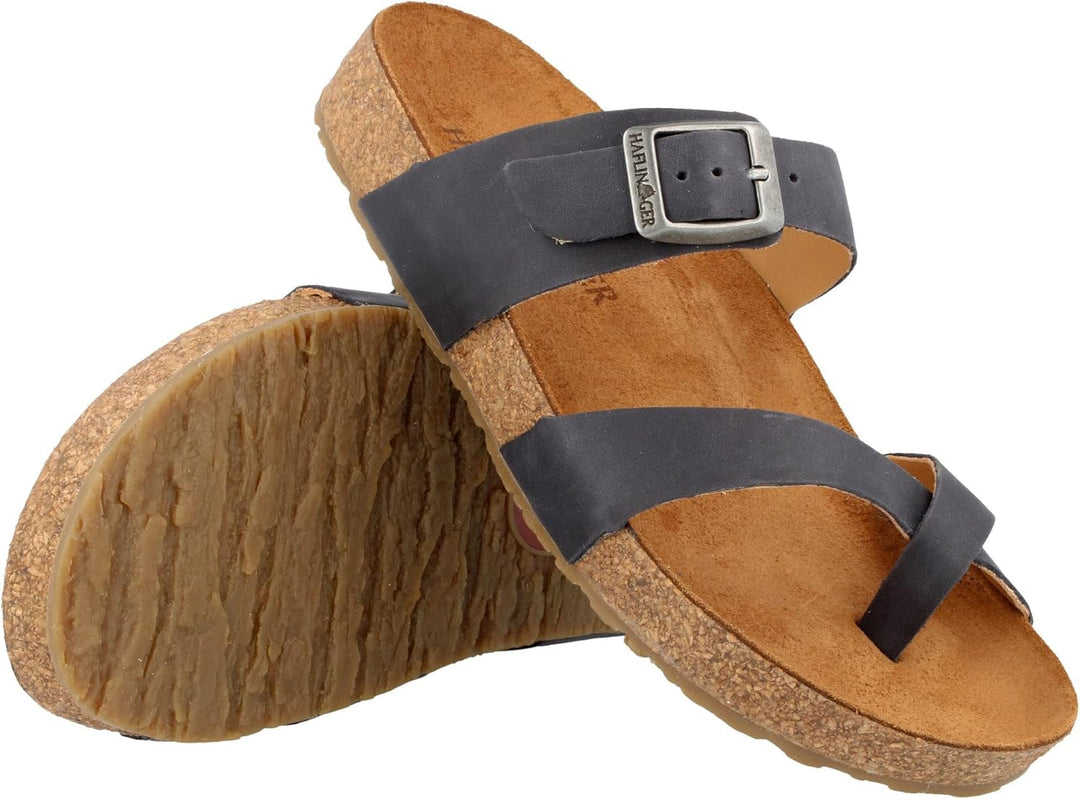 HAFLINGER Bio Juno Leder Pantolette Sandale Korkfussbett Unisex 36 EU Marine Country, 36 EU Marine C
