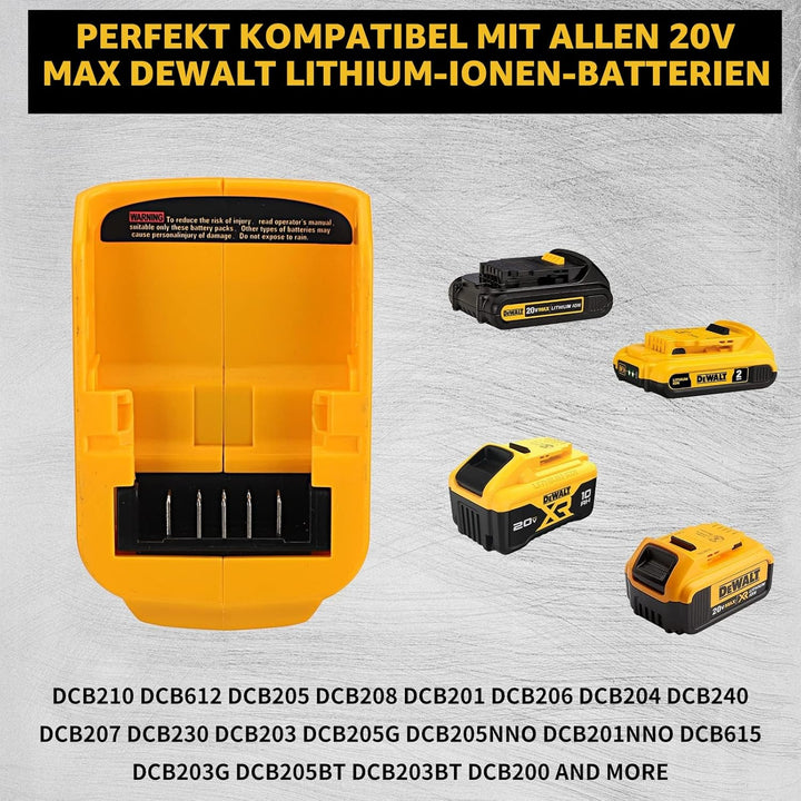 Akku-Adapter für Dewalt 18V Akku-USB-Handy-Ladegerät, LED-Arbeitsleuchte mit Dual-USB-Ladegerät und