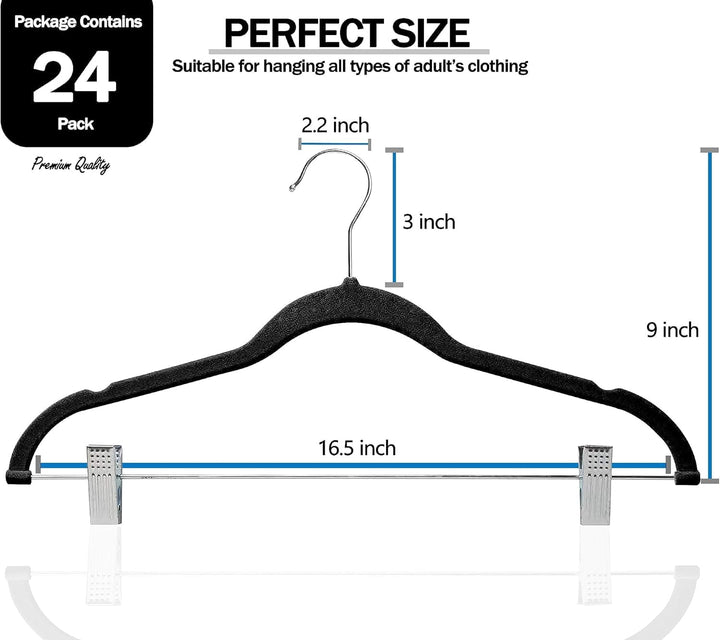 GVTECH Samt Hosenbügel mit Clips [24 Stück] verstellbaren Metall-Clipbügel für Hosen Rockbügel mit E