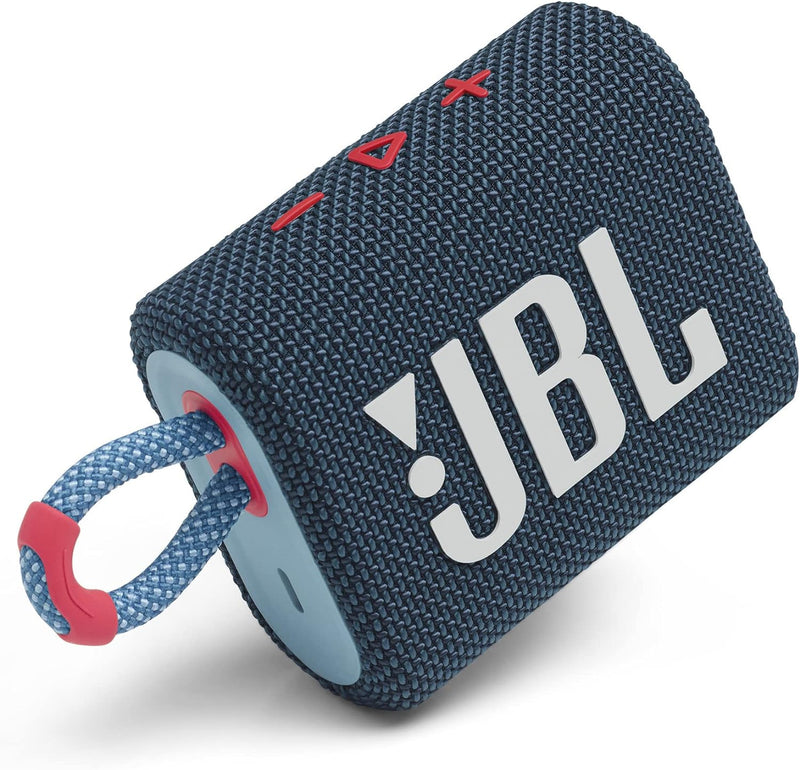 JBL GO 3 kleine Bluetooth Box in Blau und Rosa – Wasserfester, tragbarer Lautsprecher für unterwegs