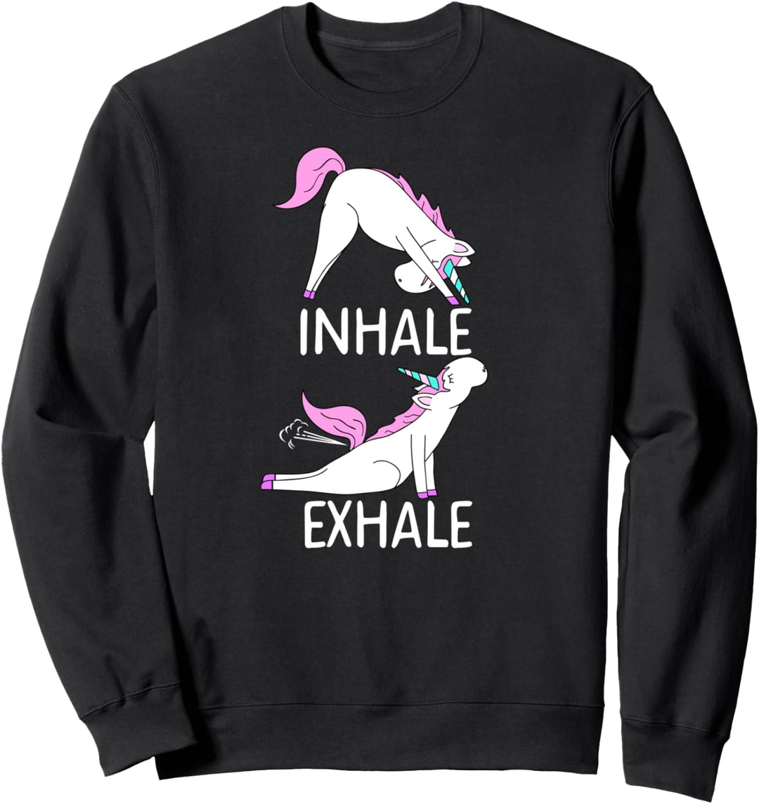 Inhale Auspuff Lustiges Einhorn Yoga Meme Sweatshirt