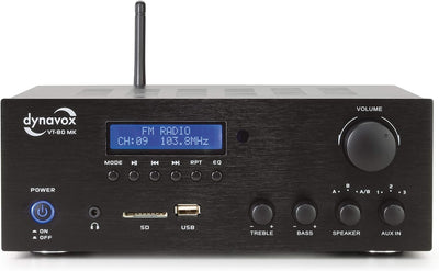 Dynavox Stereo Kompakt-Verstärker VT-80 MK, 4 schraubbare Lautsprecher-Anschlüsse, Fernbedienung für